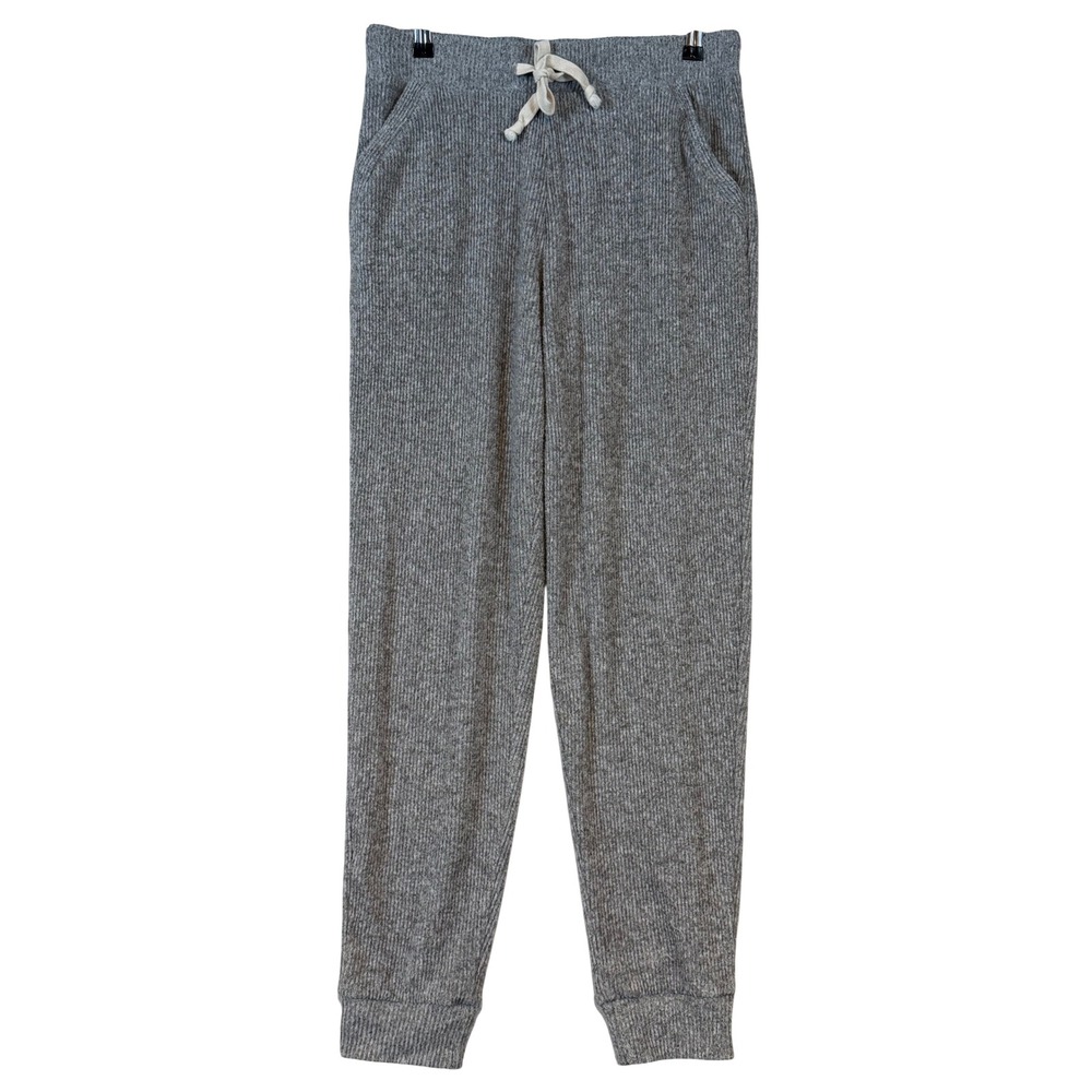 Theo & Spence Heather Gray Ribbed Knit Joggers Drawstring Lounge Pants •M• Cozy